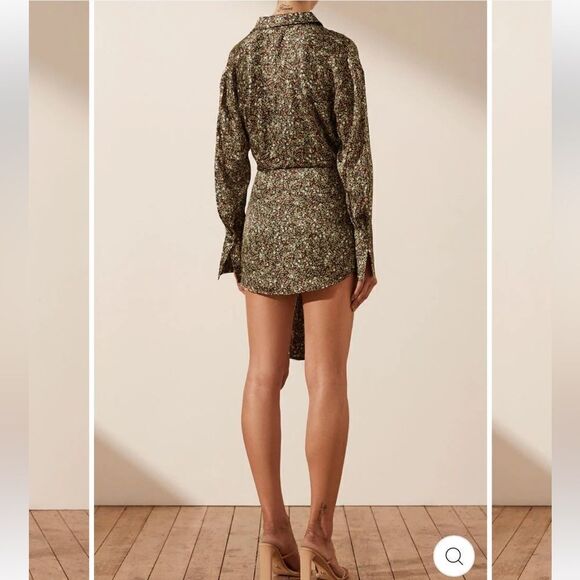 NWT SHONA JOY AVRIEL TIE FRONT SHIRT MINI DRESS IN CHOC Size 8 - Picture 6 of 16